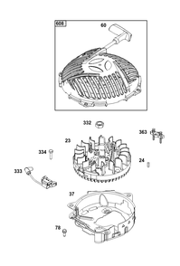 Flywheel/Ignition/Starter Group Diagram and Parts List for 123P02-0097-F1 100000 - 19Z999 Briggs and Stratton Engine